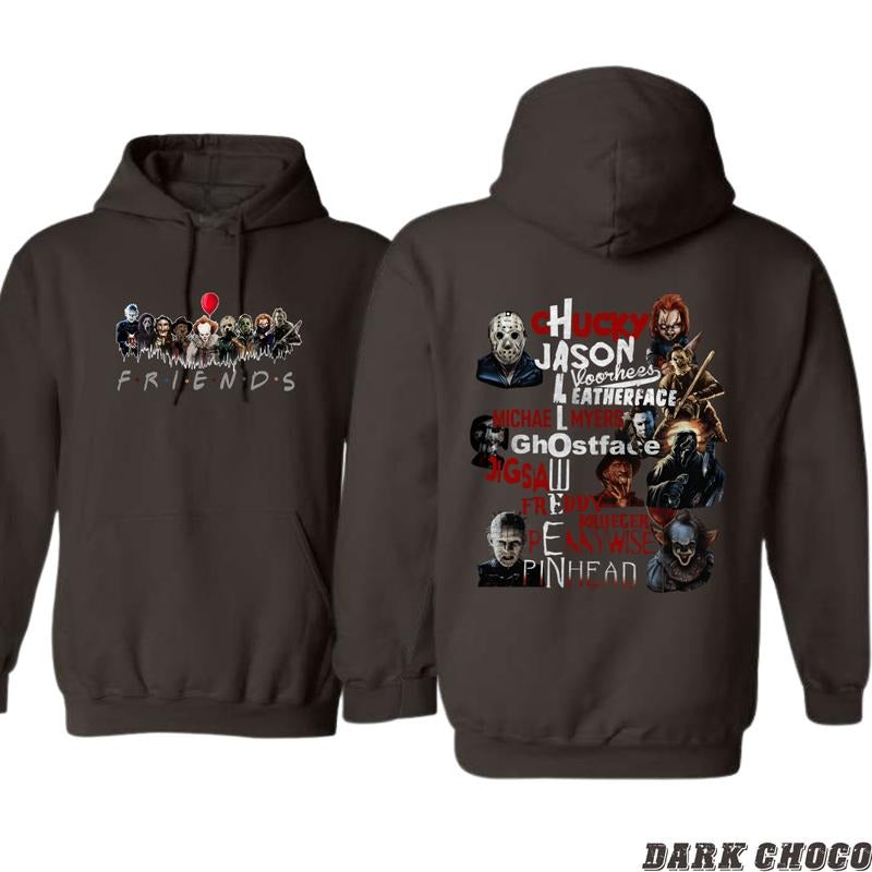Horror Friends Hoodie - Iconic Horror Movie Characters Collage Featuring Chucky, Jason, Michael Myers, and More, Perfect...
