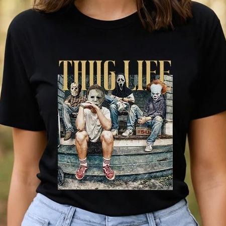 Horror Killer Thug Life Shirt, Jason Voorhees Ghostface Michael Myers Pennywise Shirt, 90s Halloween Shirt, Friday The 13th Series