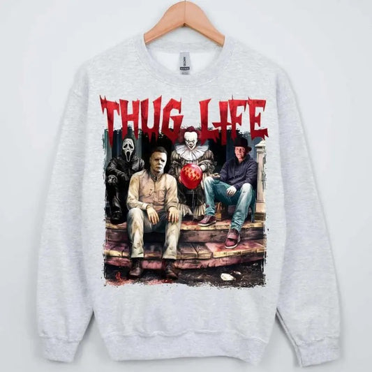 Horror Vibes Sweatshirt, Thug Life Horror Shirt, Ghost Face Michael Myers Menswear Hoodie