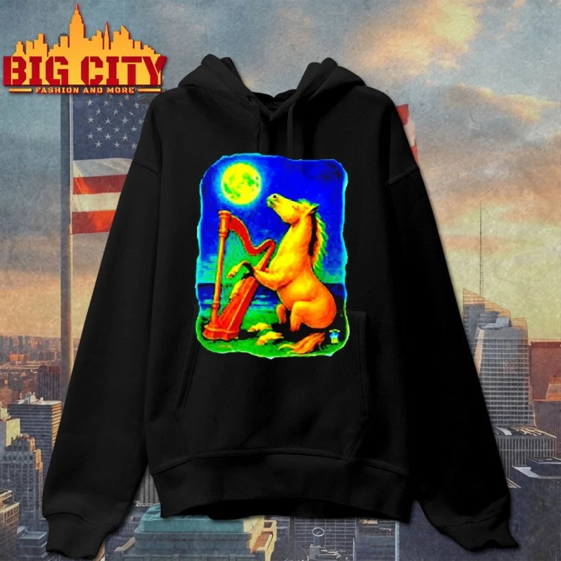 Horse lovers hoodie music fantasy art with harp shirt