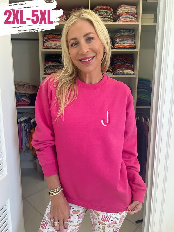 Hot Pink Embroidered Initial Sweatshirt (2XL-5XL) T-Shirts, Hoodie | PureTeeCo.com