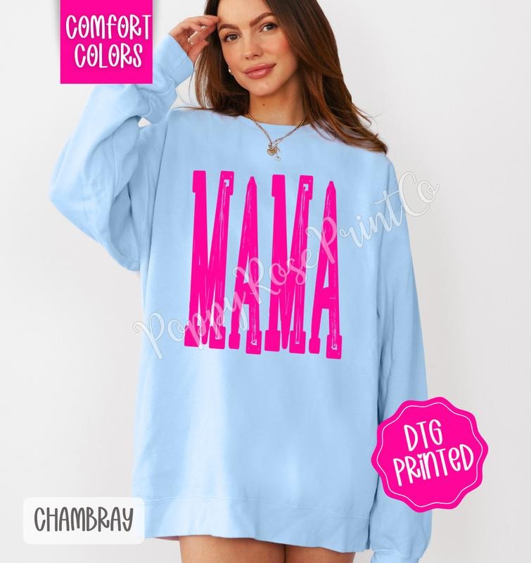 Hot Pink Mama Comfort Colors Sweatshirt, Cute Mom Sweater, Trendy Crewneck, Mother's Day Gift T-Shirts, Hoodie