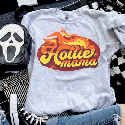 Hottie Mama Sweatshirt - Ash Grey - Sublimation - Petty - Unisex Jersey Sweatshirt