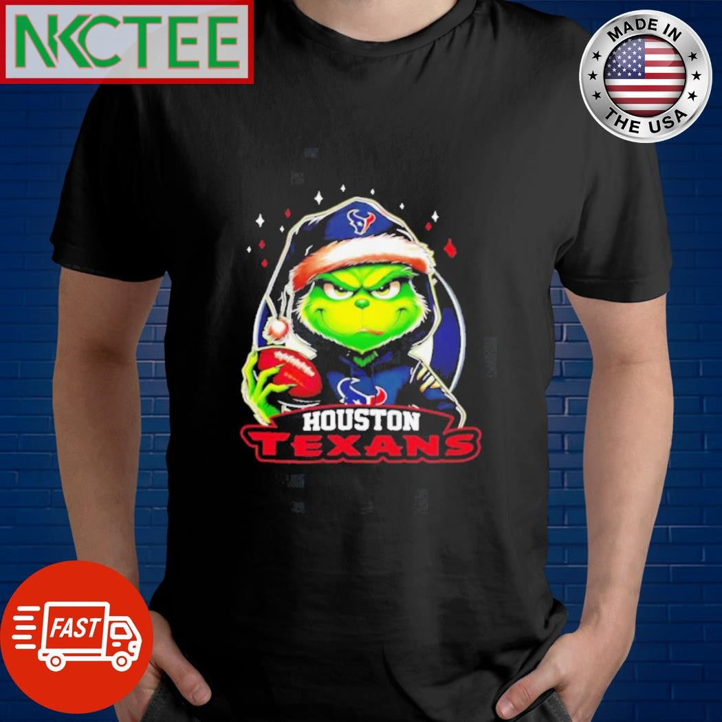 Houston Texans Grinch wearing Santa hat Christmas 2024 shirt