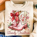 Howdy Christmas Western Sweatshirt, Coquette Cowgirl Christmas T-Shirt, Retro Aesthetic Holiday Clothing, Unisex Cotton...