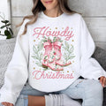 Howdy Christmas, Western Coquette Christmas Sweatshirt, Cowgirl Christmas Pink, Xmas Gift, Full Sizes, Full Colors...