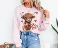 Howdy Coquette Valentine Sweatshirt | Vday Cow Crewneck | Bow Western Design T-Shirts, Hoodie | PureTeeCo.com