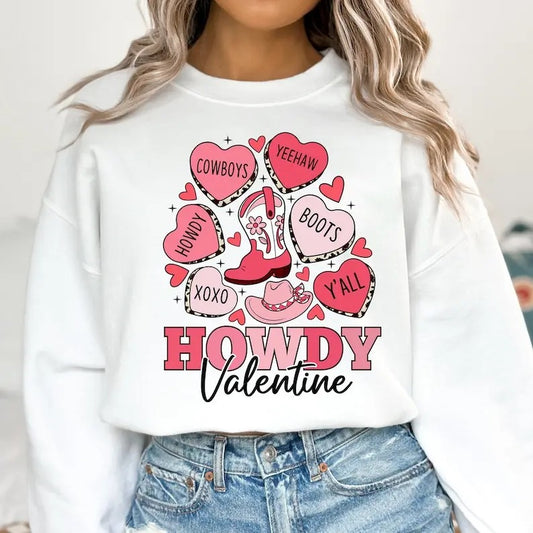 Howdy Valentine Sweatshirt Western Valentines , Conversation Hearts , Retro Valentine , Cowgirl Valentines ,
