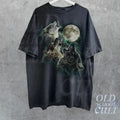 Howling Wolves Vintage 90s Graphic Shirt, Wolf Moon Tee, Wild Free, Loyal Wolf Shirt, Grey Wolf Washed Oversize Tee,...