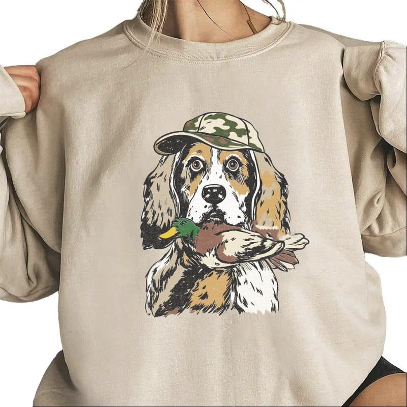 Hunting Dog Sweatshirt Dog with Duck T-shirt Hunting Season Waterfowl, Camo Dog for T-Shirts, Duck Hunting Unisex Cotton...
