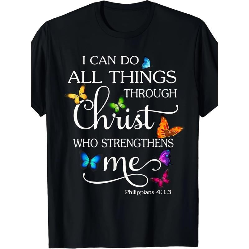 I Can Do All Things Through Christ Butterfly Art - Religious T-Shirt Made in USA Hoodie, Sweatshirt | PureTeeCo.com