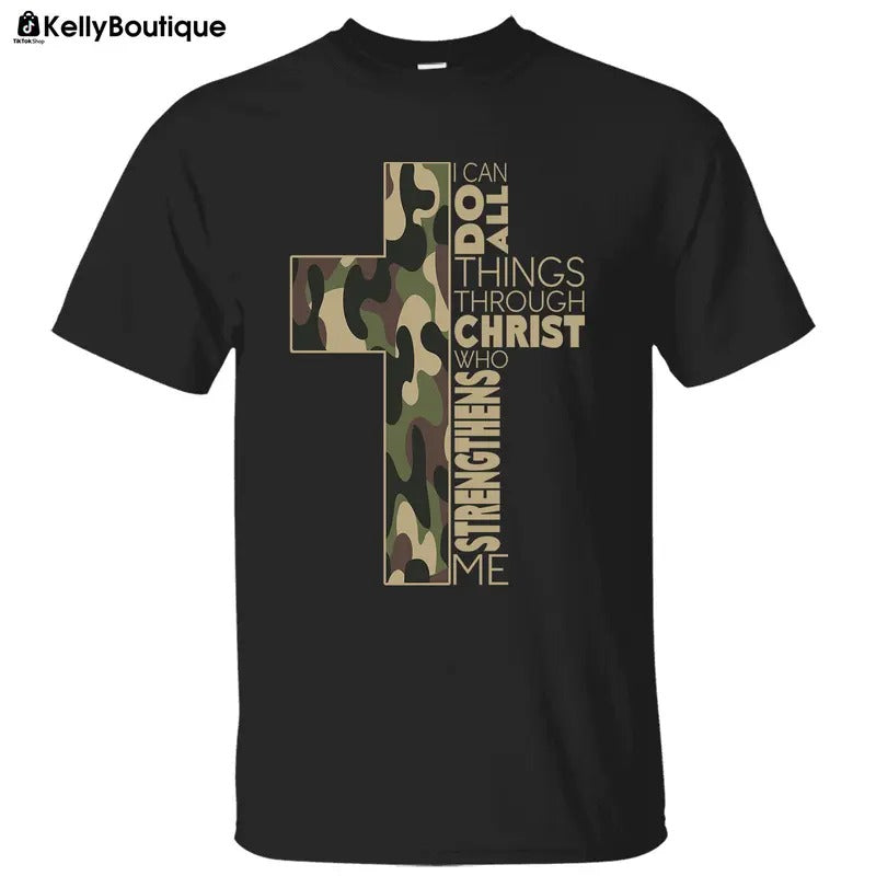 I Can Do All Things Through Christ Who Strengthens Me Camo Christian Philippians Cross Graphic Printed Unisex Classic...