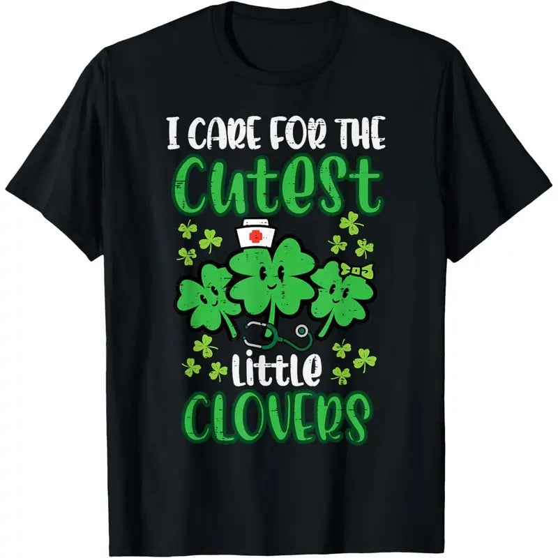 I Care For Cutest Clovers Nurse St Patricks Day Scrub Top T-Shirt made in USA Hoodie, Sweatshirt | PureTeeCo.com