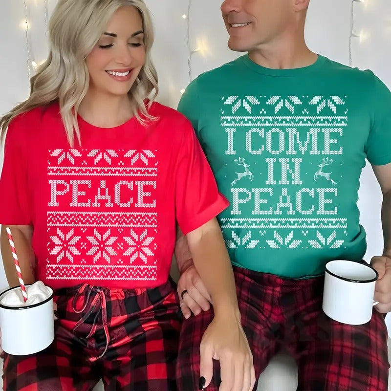 I Come In Peace Ugly T-shirt, Christmas Couple Matching Shirt, Adult Humor Tees, I'm Peace Tshirt, Funny Xmas Holiday...