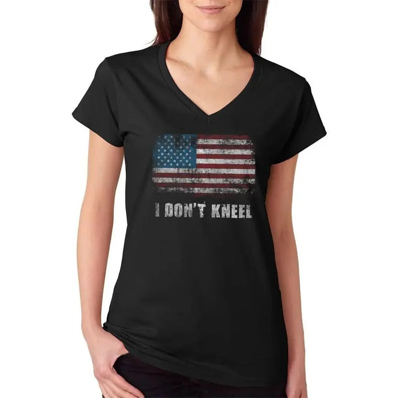 I Don't Kneel American Pride Women's V-Neck T-Shirt Hoodie, Sweatshirt | PureTeeCo.com