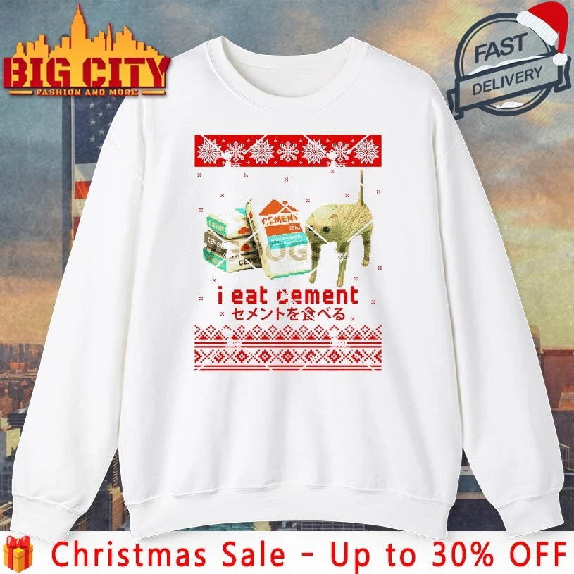 I Eat Cement Cat Funny Dank Cat Meme Ugly Christmas shirt
