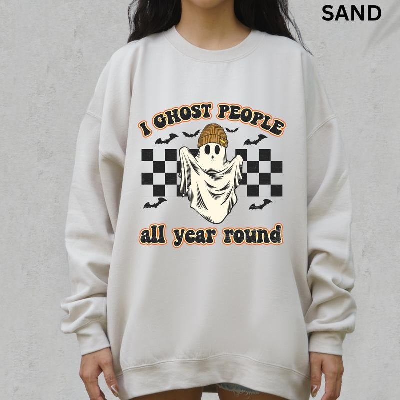 I Ghost People Year Round Sweatshirt, Halloween Crewneck Unisex, Booklover Sweatshirt, Halloween Graphic Crewneck, Cotton...