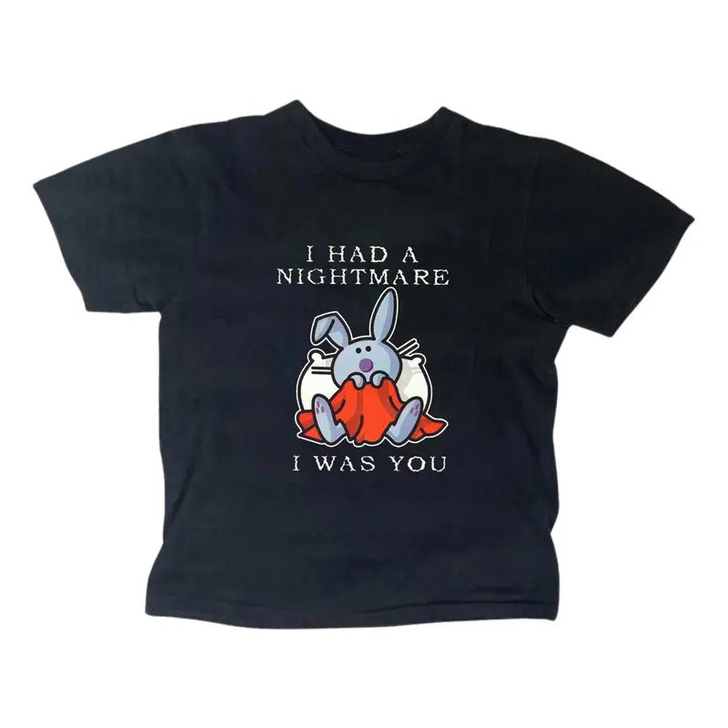 I Had A Nightmare Happy Bunny Baby Tee, Gothic Emo Girl Top, Scene Clothing 2000s, Y2k Top Women Streetwear, Casual...