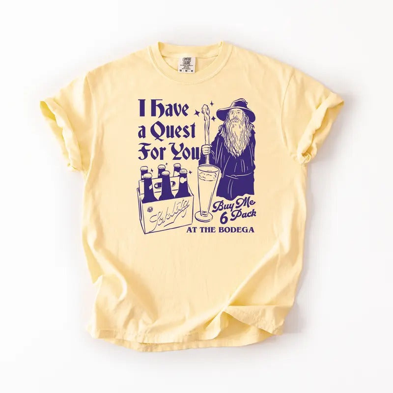 I Have a Quest For You Wizard T-Shirt, Funny Retro Beer Comfort Colors Shirt, Vintage Graphic Tees, Funny Unisex Fit...