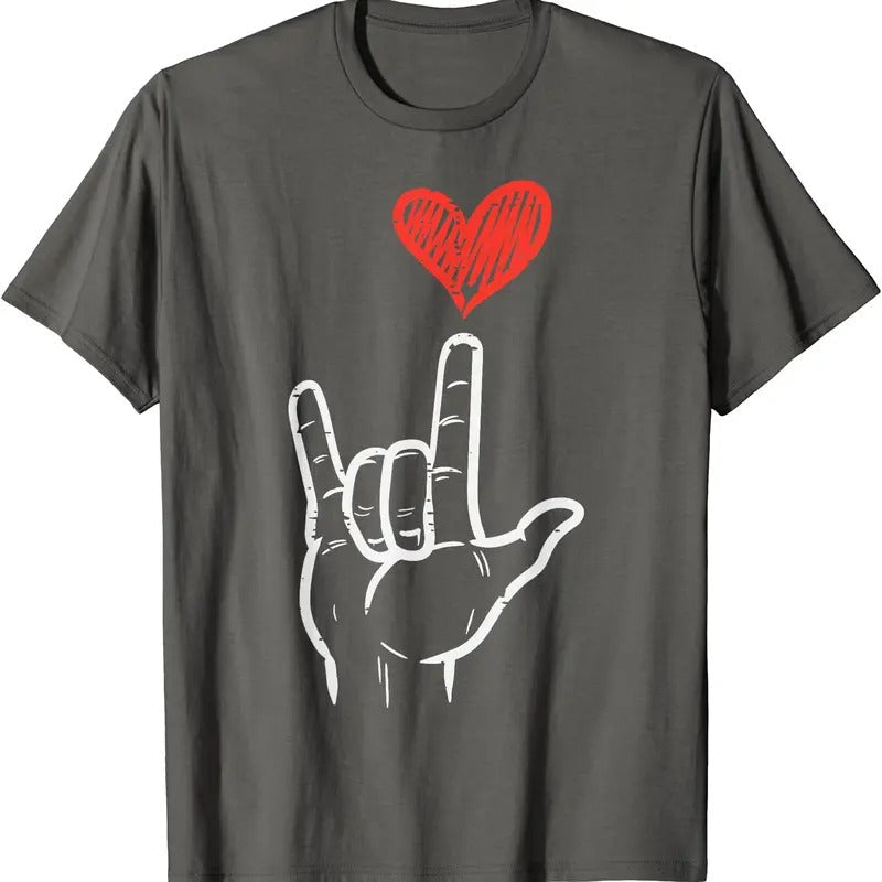 I Love You Hand Sign ASL Heart T-Shirt | Unisex Cotton Tee, Size S-5XL Hoodie, Sweatshirt | PureTeeCo.com