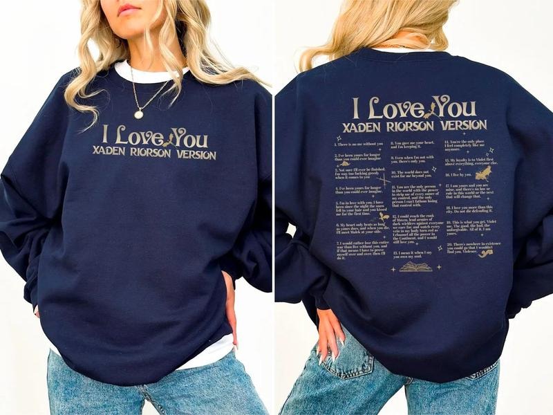 I Love You In Xaden Riorson Fourth Wing Merch, Onyx Storm Violet Sorrengail Shirt, Bookish Tee, Sweatshirts for Book...