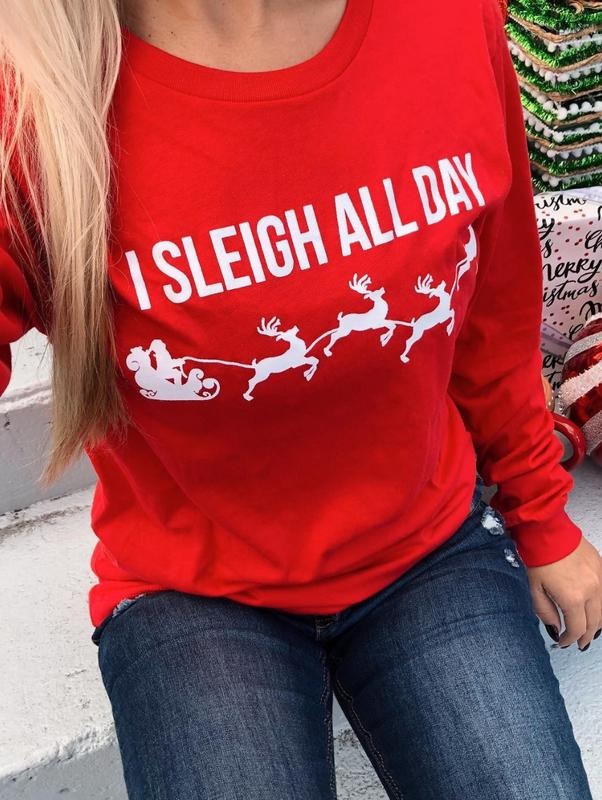 I Sleigh All Day Long Sleeve Tee Hoodie, Sweatshirt | PureTeeCo.com