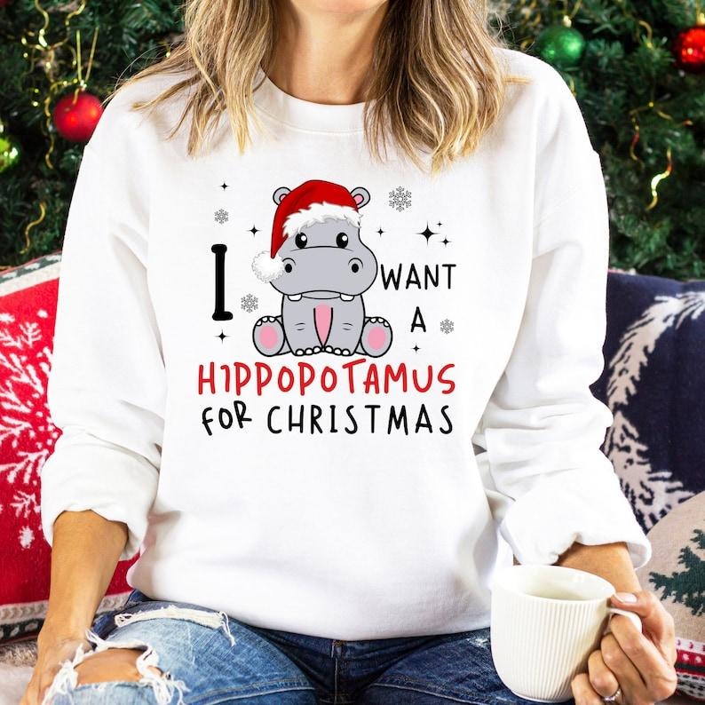 I Want A Hippopotamus For Christmas Sweatshirt,Christmas Hippopotamus Sweatshirt,Funny Christmas Gift Hoodie and Sweater;...