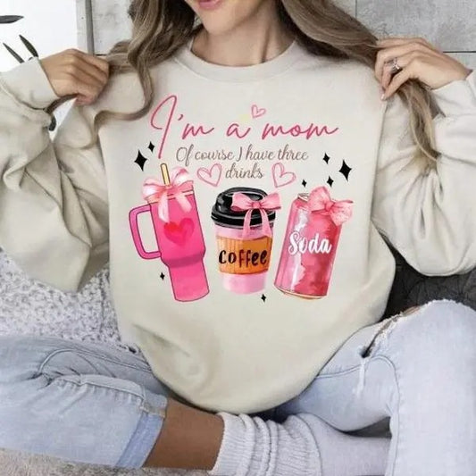 I'm a Mom Three Drinks Coquette Iced Coffee Pink Bow tShirt-sweatshirt-hoodie Mother Day Gift, tshirt hot trend, sweashirt best selling 2025