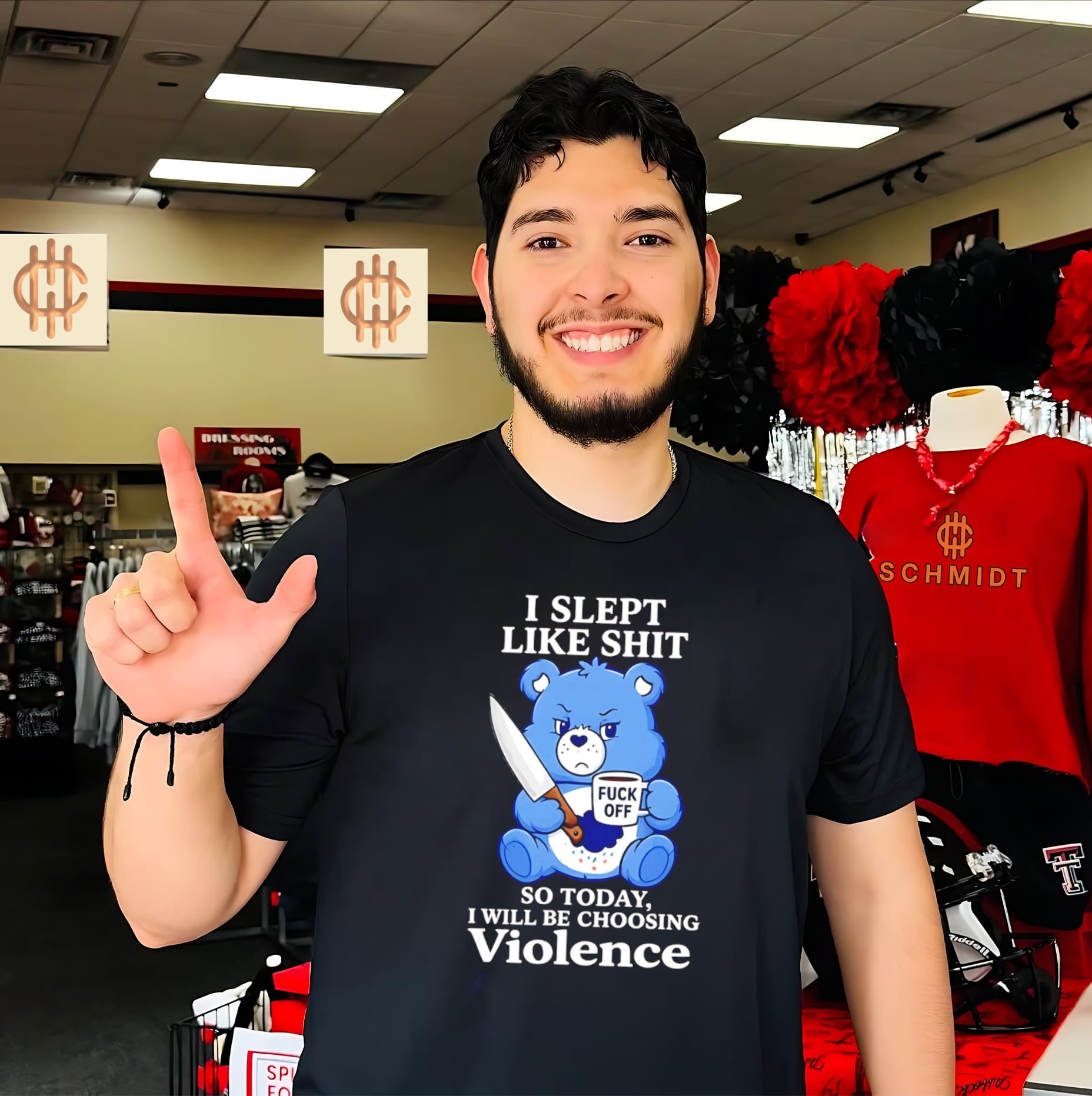 I slept like shit so today I will be choosing violence cartoon bear shirt