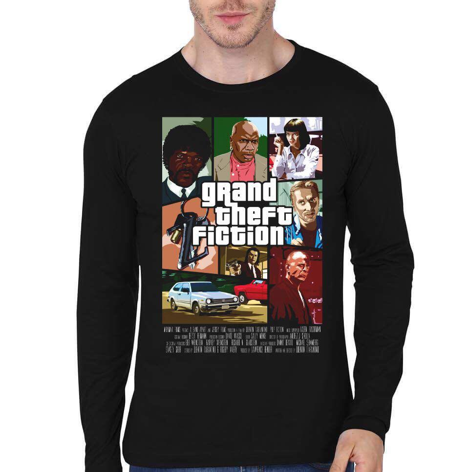 Grand Theft Fiction Black Full Sleeve T-shirt Hoodie, Sweatshirt | PureTeeCo.com