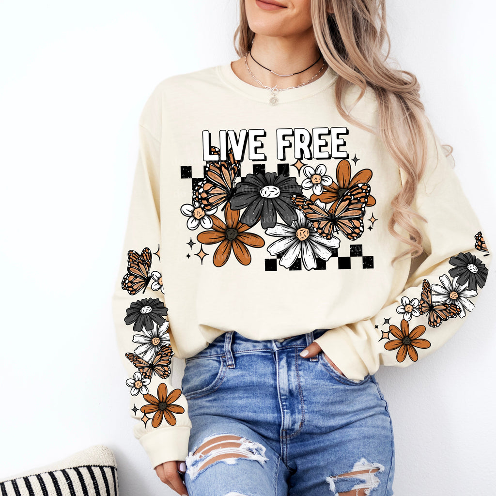 LIVE FREE SWEATSHIRT W/ SLEEVE PRINT T-Shirts, Hoodie | PureTeeCo.com (Image 1)