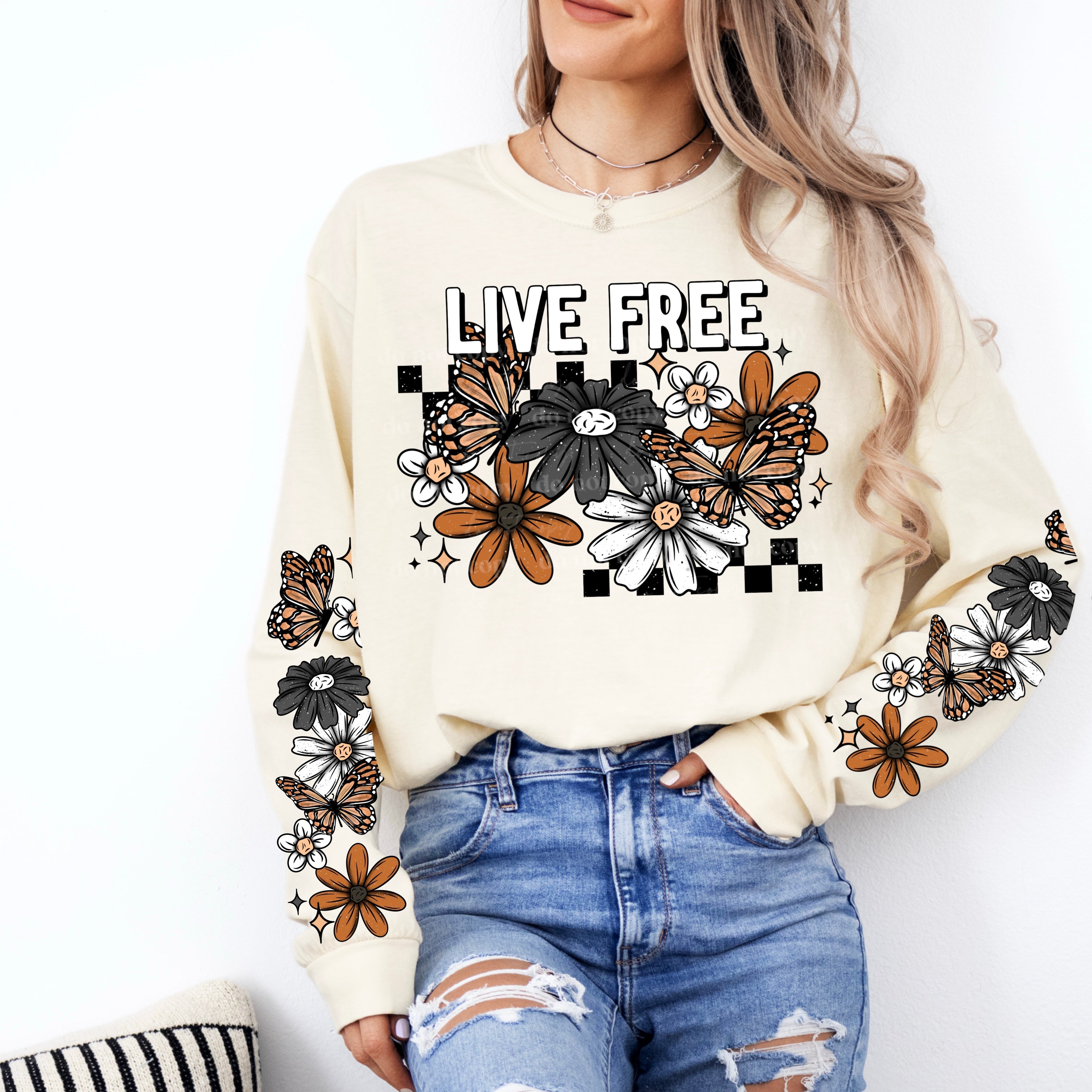 LIVE FREE SWEATSHIRT W/ SLEEVE PRINT T-Shirts, Hoodie | PureTeeCo.com (Image 1)