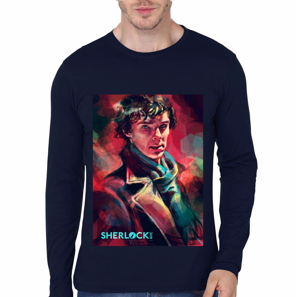 Sherlock Navy Blue Full Sleeve Tee Hoodie, Sweatshirt | PureTeeCo.com