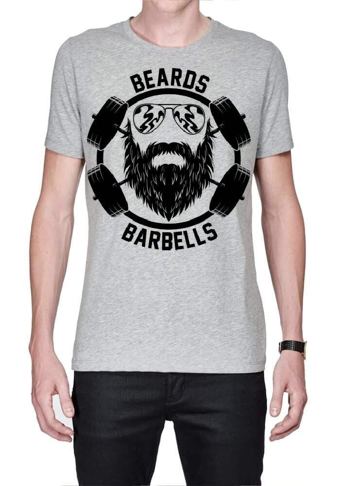 Beards Barbells Grey T-Shirt Hoodie, Sweatshirt | PureTeeCo.com