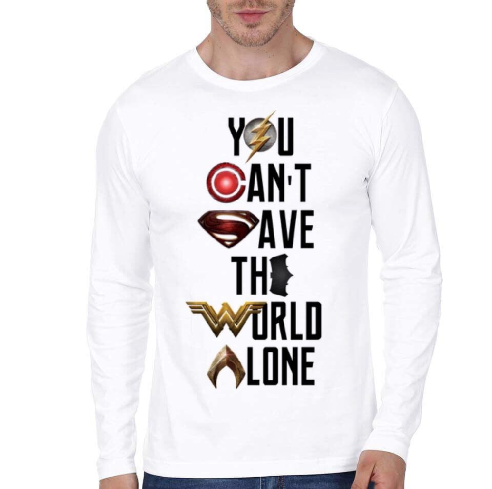 You Canâ€™t Save The World Alone Justice League White Full Sleeve T-Shirt Hoodie, Sweatshirt | PureTeeCo.com