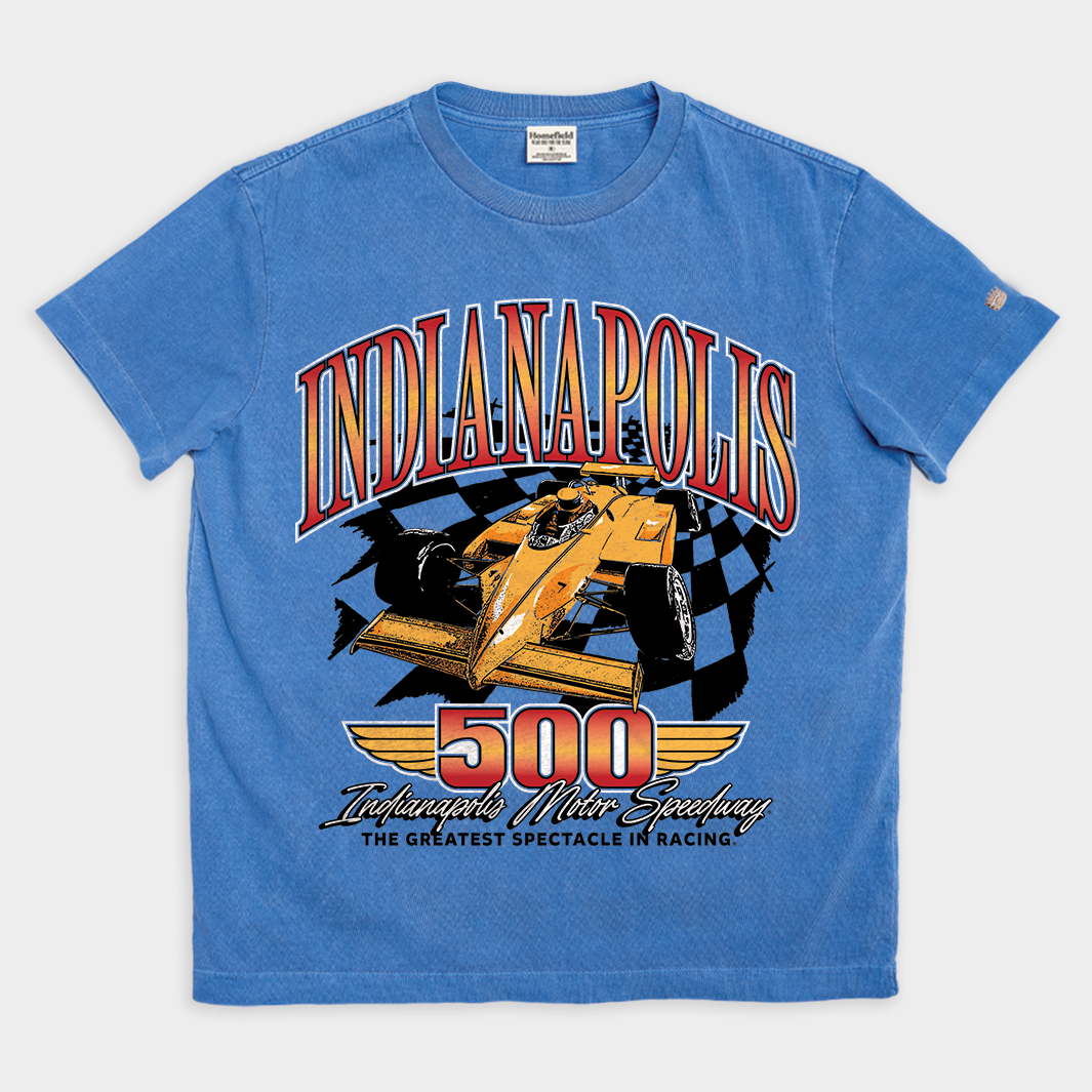 Indianapolis 500 Car Illustration Vintage Heavyweight Tee Hoodie, Sweatshirt | PureTeeCo.com (Image 1)