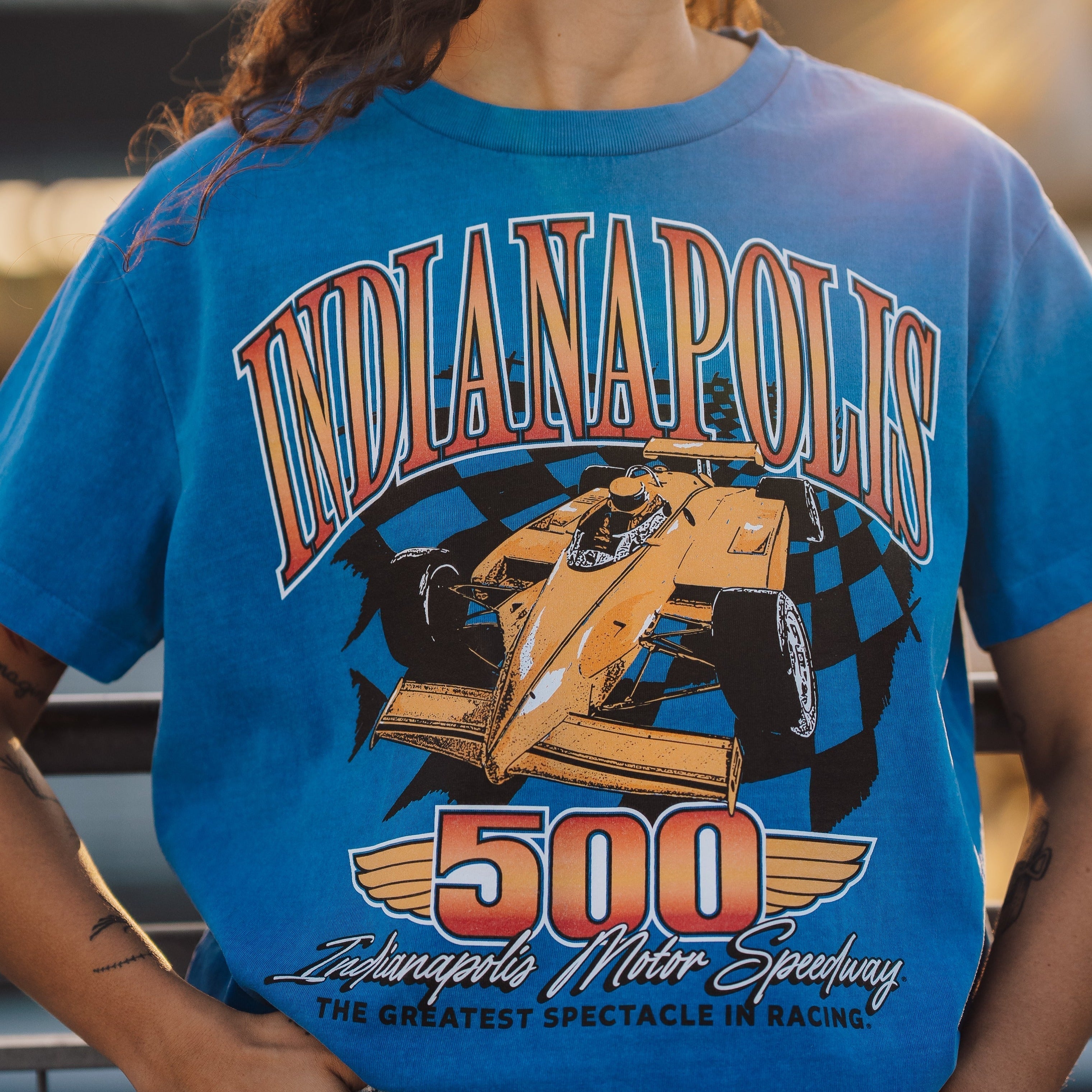 Indianapolis 500 Car Illustration Vintage Heavyweight Tee Hoodie, Sweatshirt | PureTeeCo.com (Image 2)
