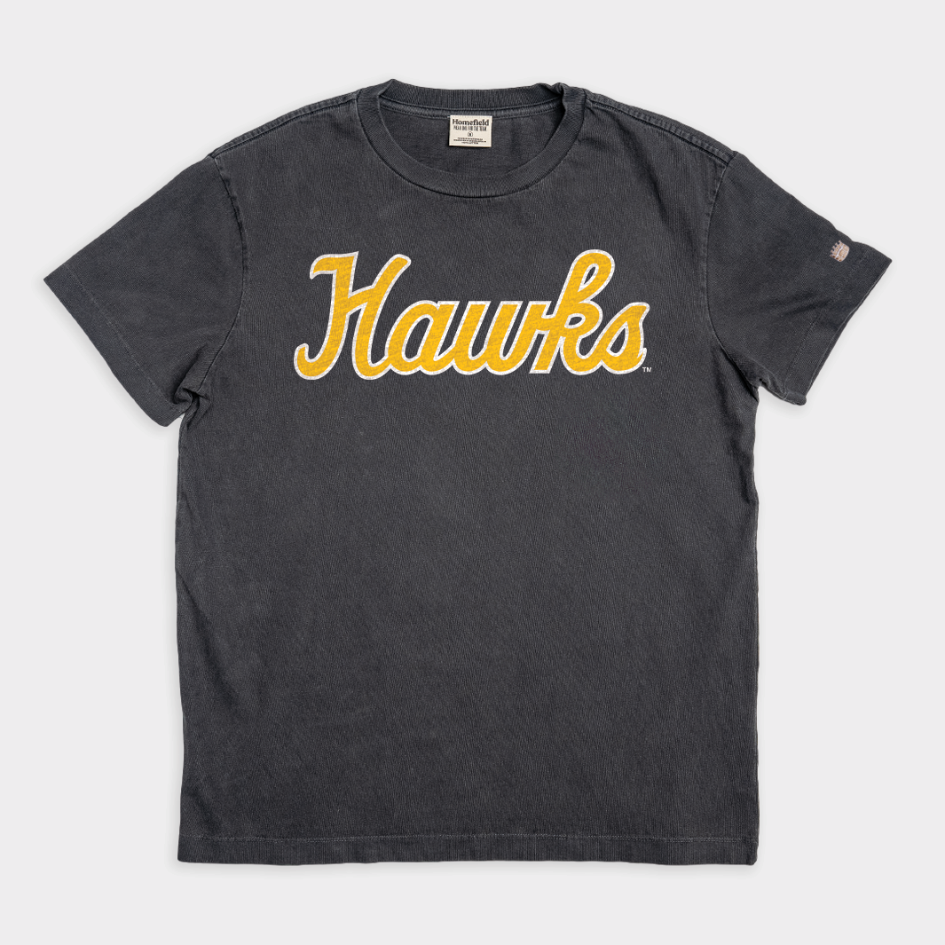 Iowa Hawkeyes "Hawks" Script Vintage Heavyweight Tee Hoodie, Sweatshirt | PureTeeCo.com (Image 1)