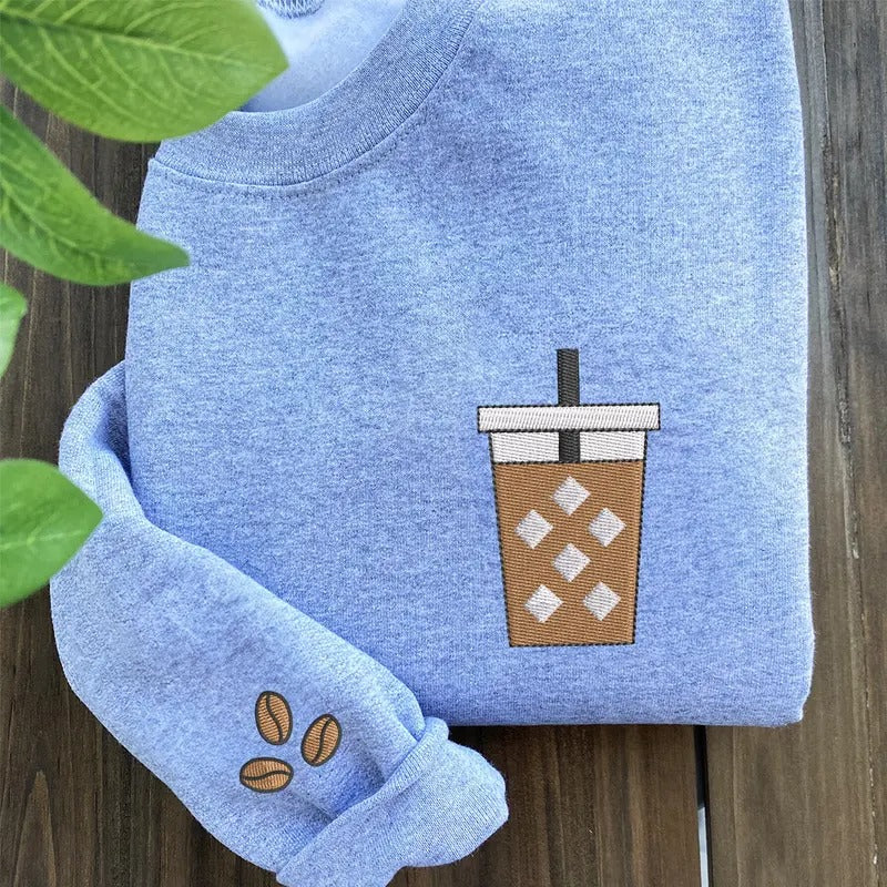 Iced Coffee Embroidered Sweatshirt, Coffee Lover Gift T-Shirts, Hoodie | PureTeeCo.com