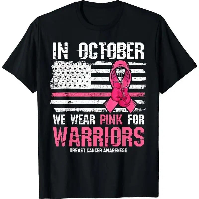 In October We Wear Pink For Warriors Breast Cancer Awareness T-Shirt Hoodie, Sweatshirt | PureTeeCo.com