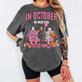 In October We Wear Pink Halloween Shirt | Funny Horror Movie Characters Tee | Spooky Season Graphic T-Shirt for Women...