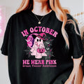 In October We Wear Pink Shirt Breast Cancer Awareness Shirt Retro Breast Cancer Shirt Halloween Pink Ghost Shirt Cute...