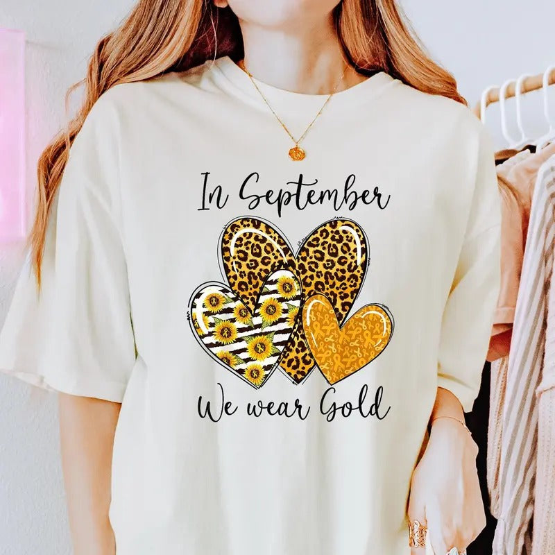 In September We Wear Gold Childhood Cancer Awareness Hearts Shirt Childhood Cancer Awareness Shirt Childhood Cancer...