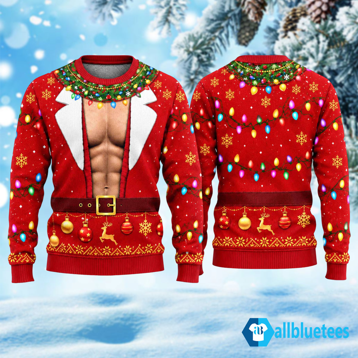 Inappropriate Muscle Santa Six Pack Ugly Christmas Sweater
