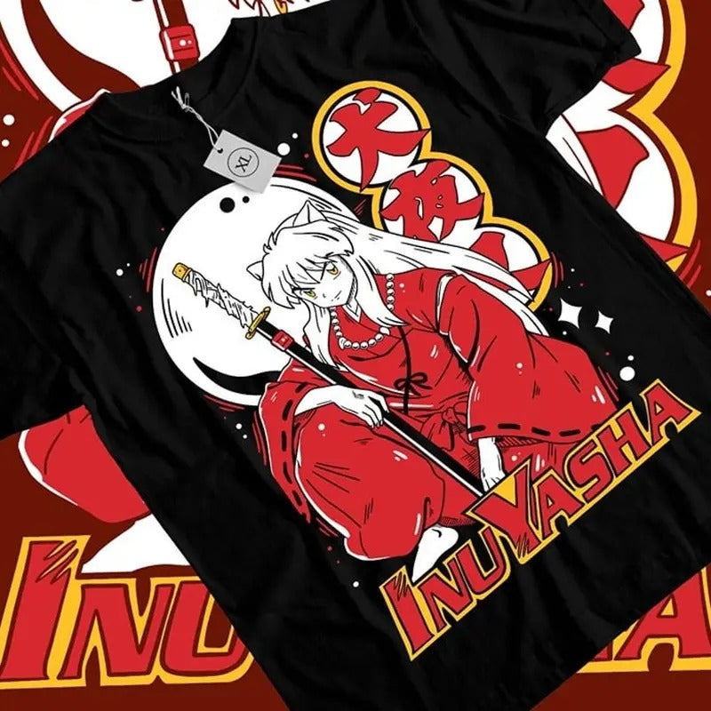 Inuyasha Sesshomaru T-shirt Red Moon Inu Yasha Anime Black Short Sleeve All Size Hoodie, Sweatshirt | PureTeeCo.com