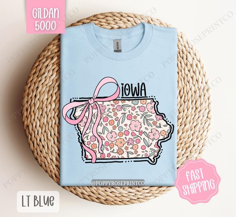 Iowa Gildan T-shirt, Cute Iowa State Shirt, Iowa Floral Bow Tee Hoodie, Sweatshirt | PureTeeCo.com