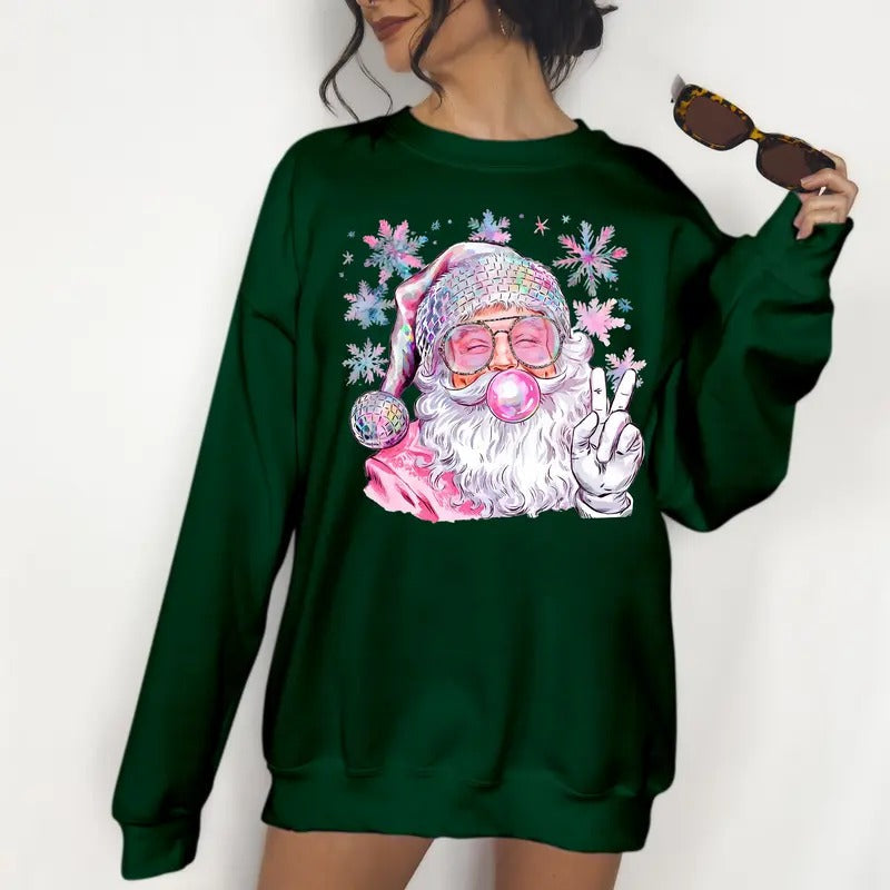Iridescent Santa - DTF Print Unisex Sweatshirt, Christmas Crewneck Sweatshirt T-Shirts, Hoodie | PureTeeCo.com