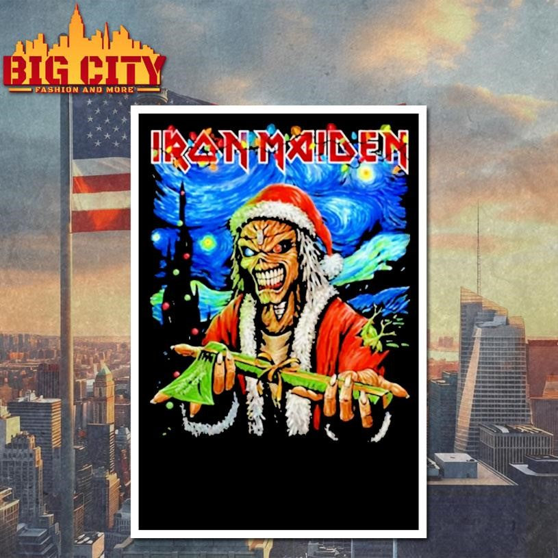 Iron Maiden Eddie Christmas Santa Shirt 2025 Starry Night Holiday Metal Shirt