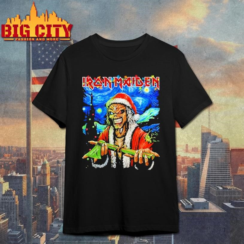 Iron Maiden Eddie Christmas Santa Shirt 2025 Starry Night Holiday Metal Shirt