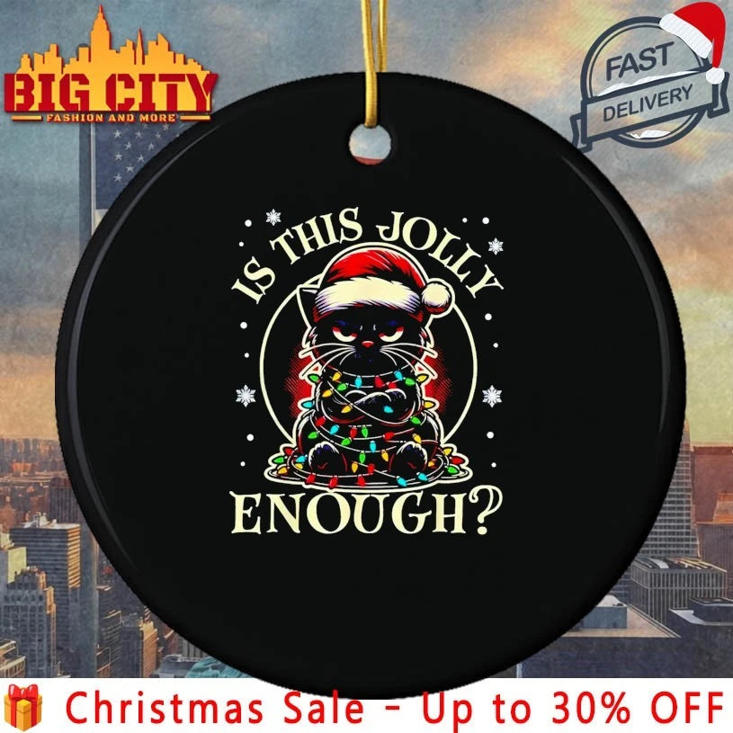 Is This Jolly Enough Funny Black Cat light Christmas shirt